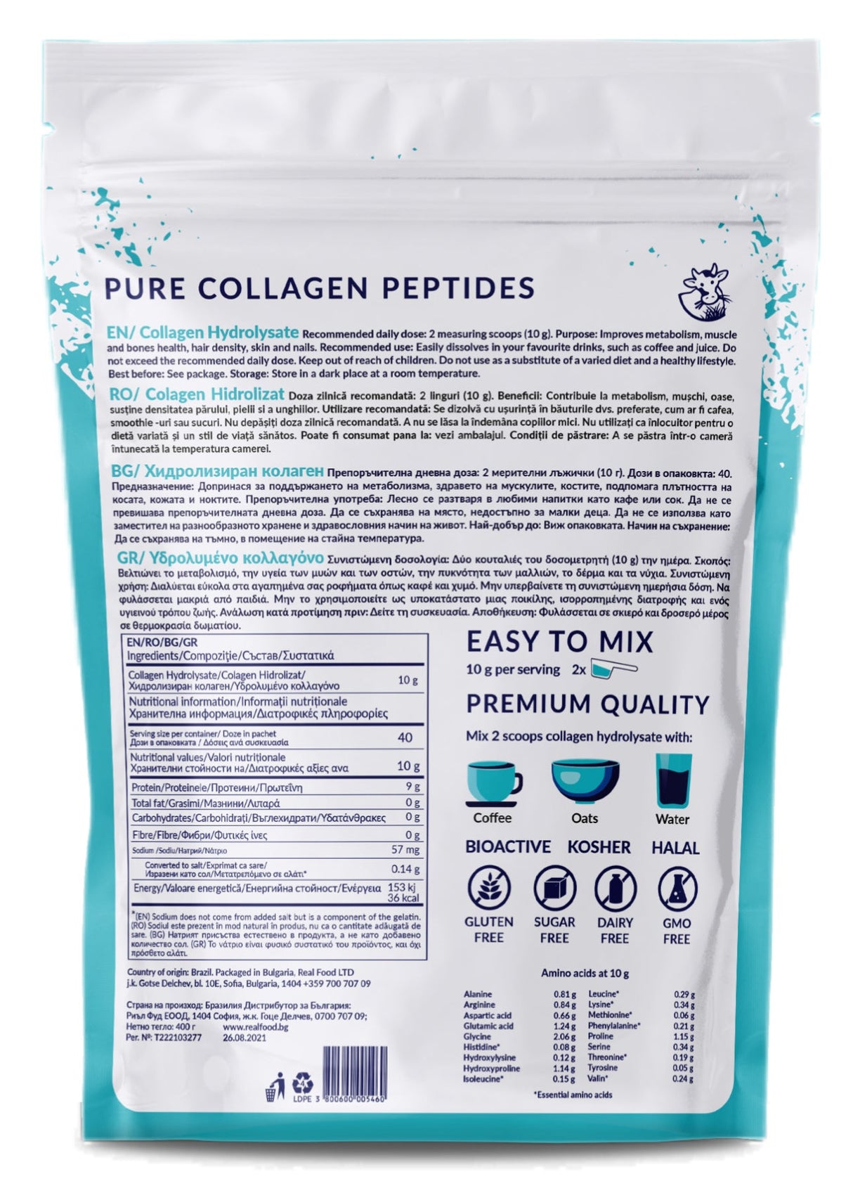 Collagene bovino idrolizzato tipo 1 e 3 (10.000 mg) - 40 dosi, 400 g