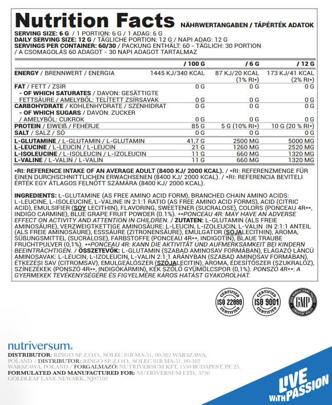 BCAA + Gluta in polvere | Flusso: 6 grammi