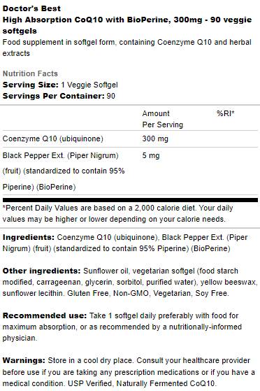MIGLIOR CoQ10 con Bioperine 300 mg - 90 capsule gel