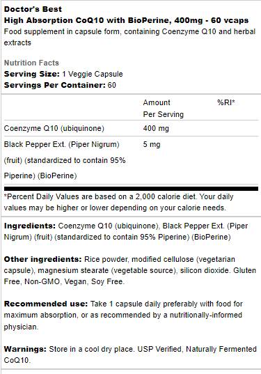 MIGLIOR CoQ10 con Bioperine 400 mg - 60 capsule