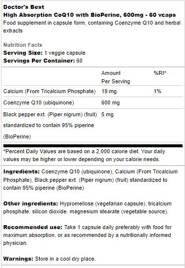 MIGLIOR CoQ10 con Bioperine 600 mg - 60 capsule