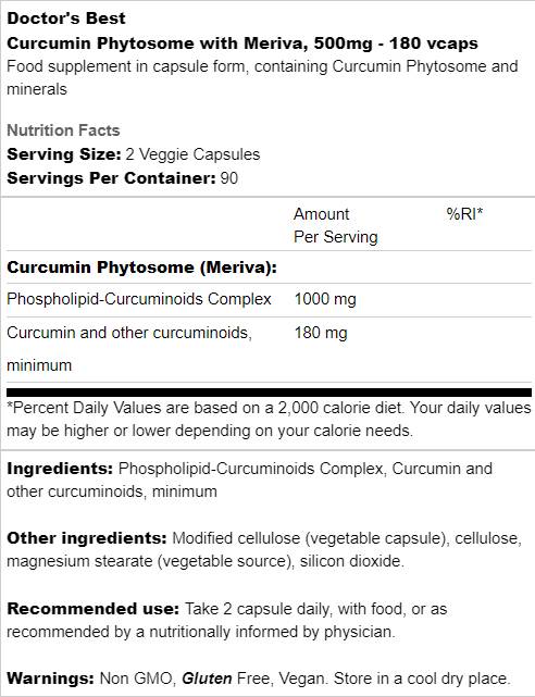 MIGLIOR Fitosoma della curcumina 500 mg/con Meriva - 180 capsule