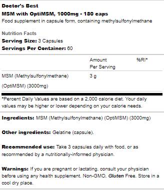 MIGLIOR MSM 1000mg | Con OptiMSM - 180 capsule