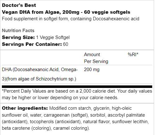 MIGLIOR DHA Vegano dalle Alghe 200 mg - 60 Capsule gel