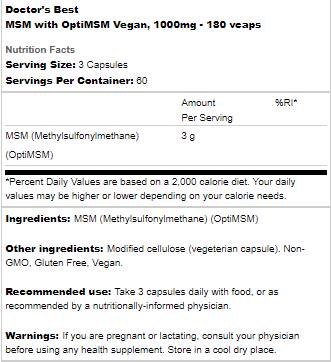 MIGLIOR MSM vegano 1000 mg | Con OptiMSM - 180 capsule
