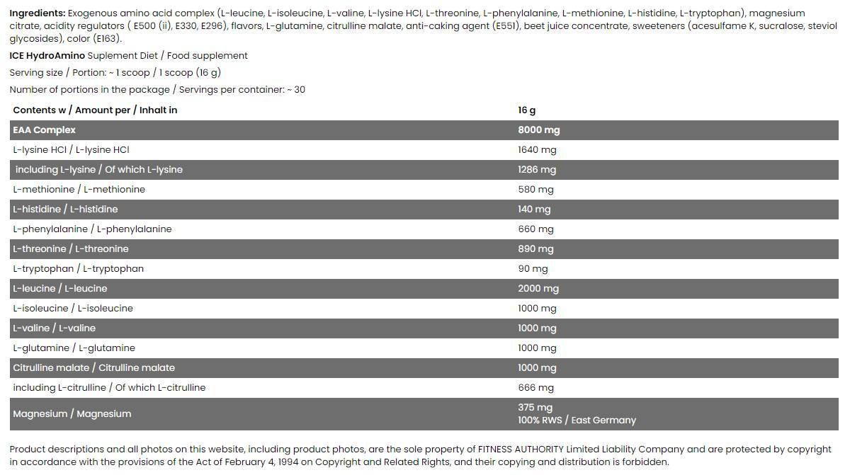 Serie idro amino/ghiaccio - 16 grammi