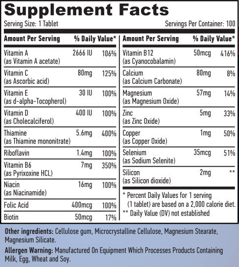 Multivitaminico per adulti di base 100 compresse.