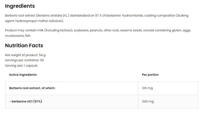 Berberina HCl 500 mg | Estratto di radice di Berberis al 97% 90 capsule