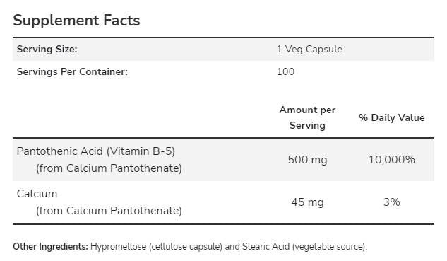 Vitamina B -5/acido pantotenico 500 mg - 100 capsule