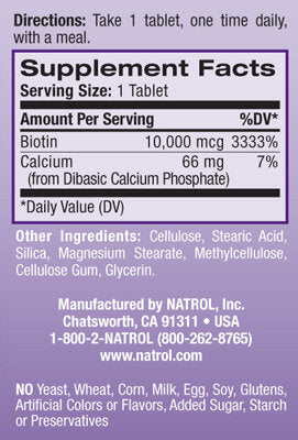 Biotina concentrazione massima 10.000 mcg./100 compresse.