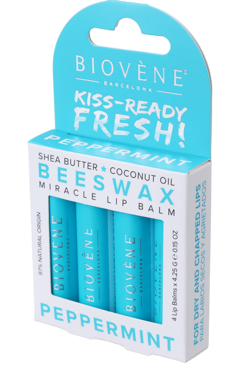 Balsamo per le labbra con cera d'api e menta - freschezza e protezione - 4 pezzi