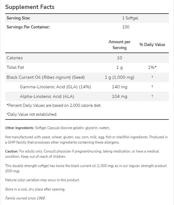 Olio di ribes nero 1000 mg | Doppia forza: 100 capsule di gel
