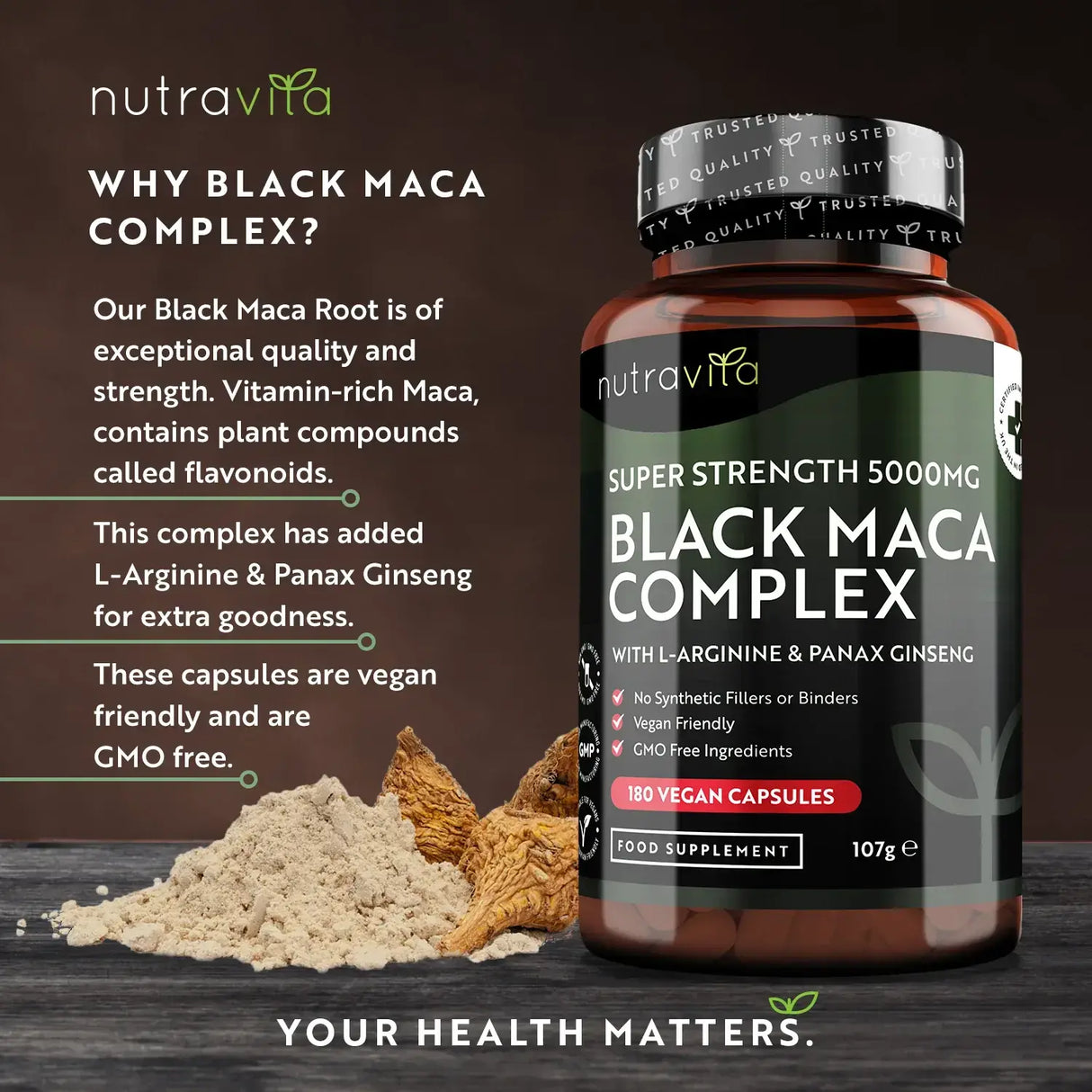 Complesso di radice di maca nera 5000 mg/180 capsule, 180 giorni/ <tc>Nutravita</tc>