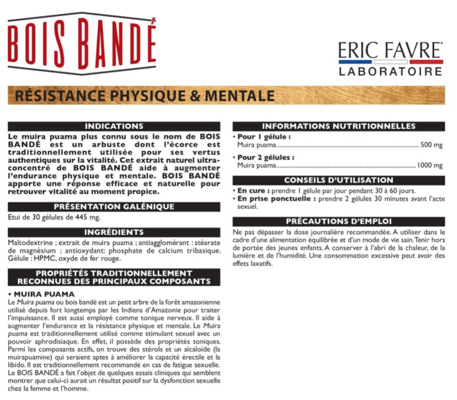 Bois Bande - Muira Puama | Fisico resistente & Mentale - 30 capsule