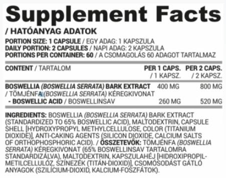 Boswellia 400mg| Estratto di corteccia di Boswellia Serrata - 60 capsule