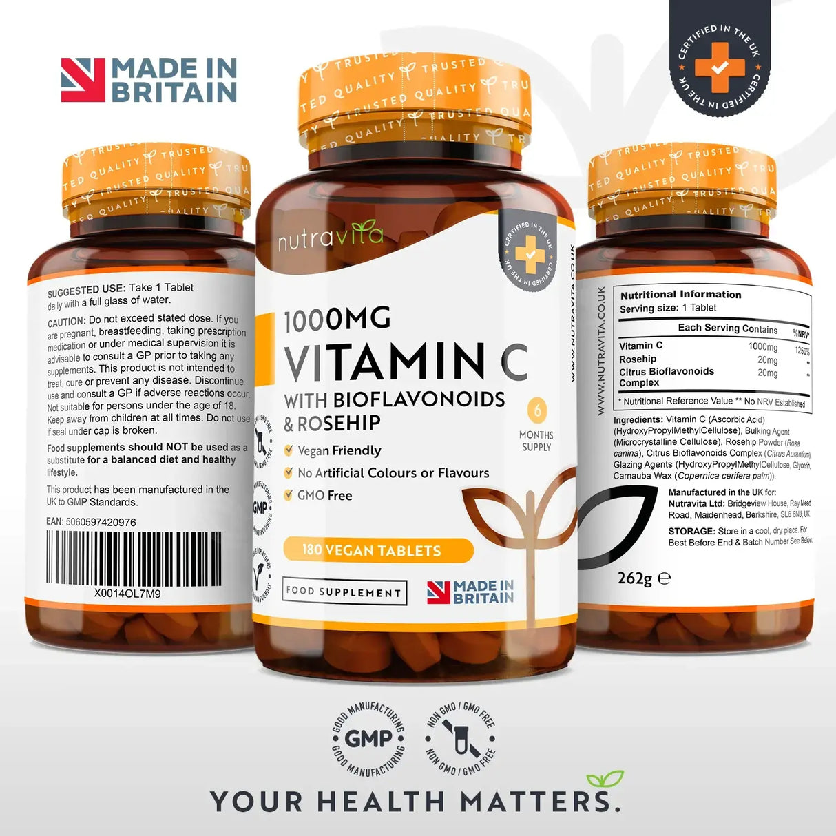 Vitamina C 1000 mg con bioflavonoidi e rosa canina 180 <tc>Nutravita</tc> compresse