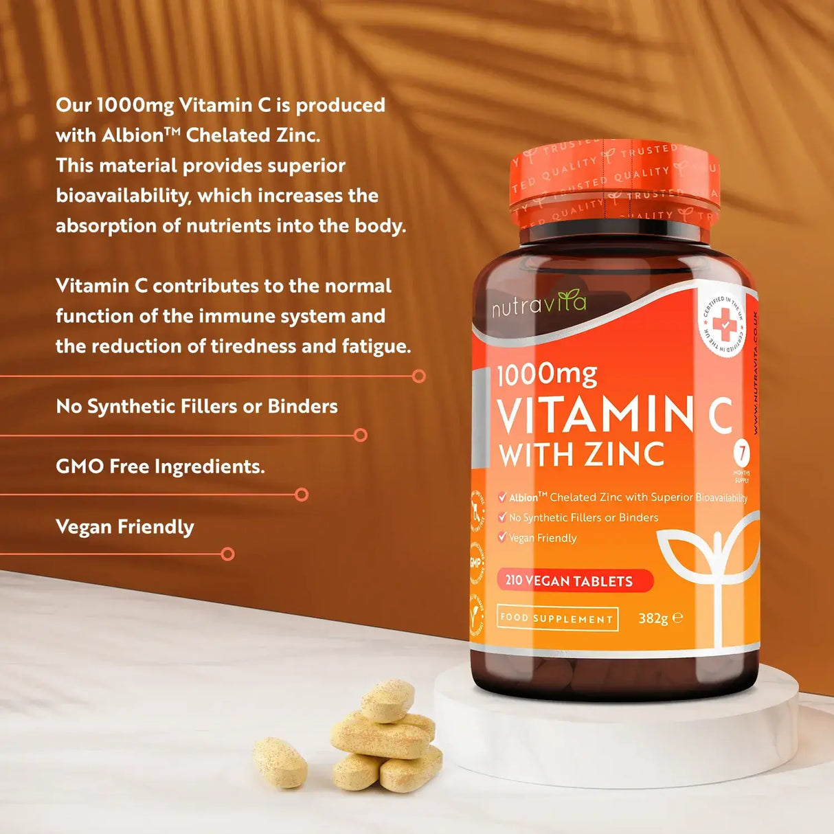 Vitamina C 1000 mg con Zinco (Albion® Zinc) 15 mg 210 compresse <tc>Nutravita</tc>