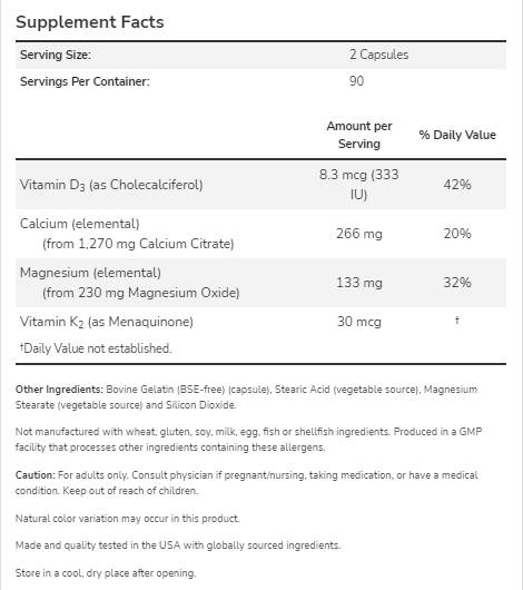 Cal-Mag DK | Calcio, Magnesio, Vitamina D3 + K2 - 180 capsule