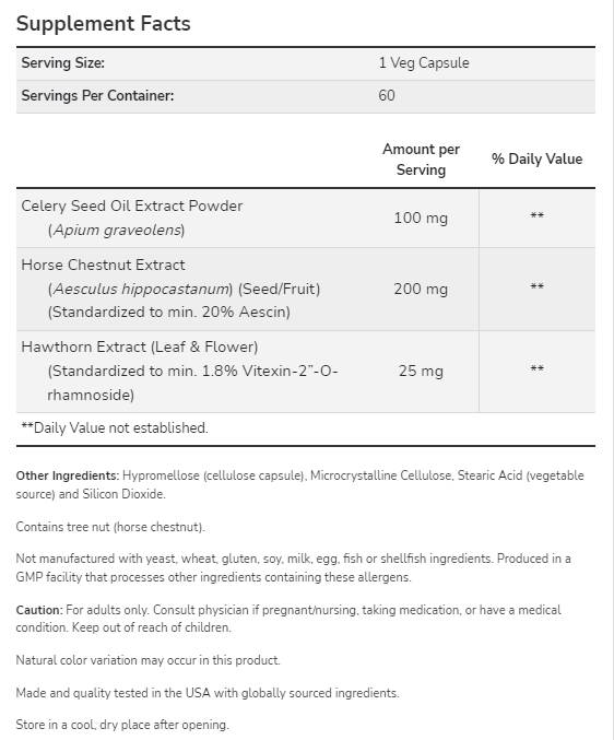 Estratto di semi di sedano 100 mg | con ippocastano & Biancospino - 60 capsule