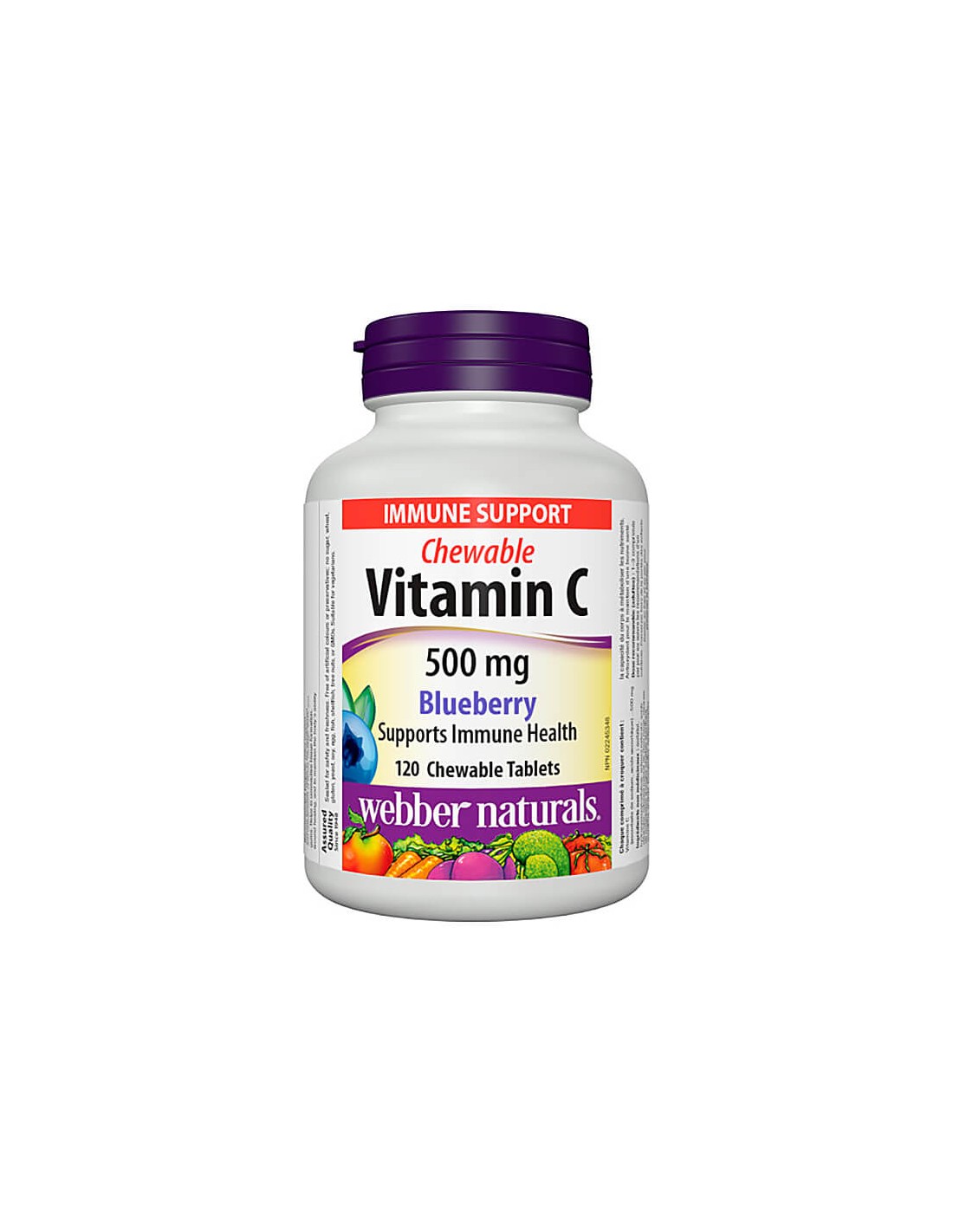 Vitamina C masticabile 500 mg - Vitamina C 500 mg - 120 Compresse masticabili al gusto di mirtillo <tc>Webber Naturals</tc>