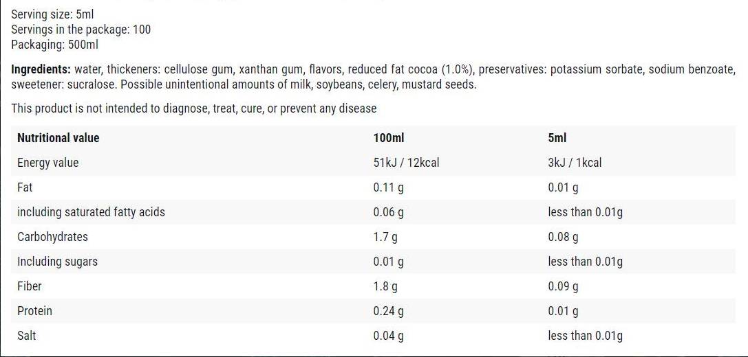 Noce Di Cioccolato/Sciroppo 0 Calorie - 500 ml