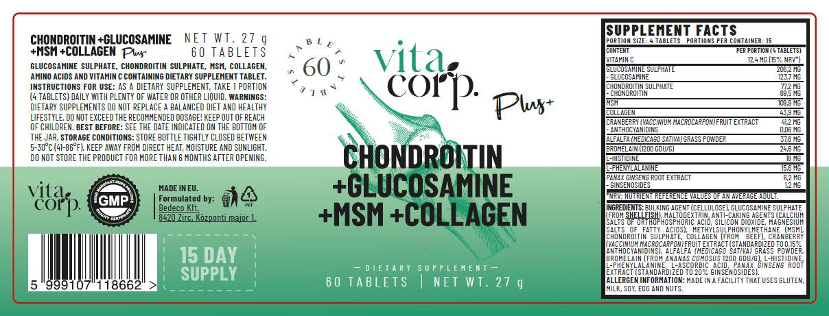 Condroitina + Glucosamina + MSM + Collagene - 60 Compresse