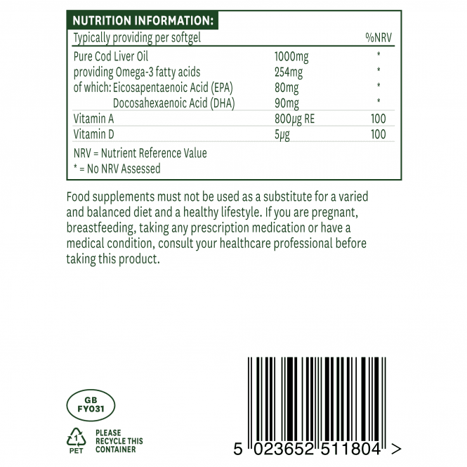 Olio di fegato di merluzzo 1000 mg 90 capsule molli NaturesAid