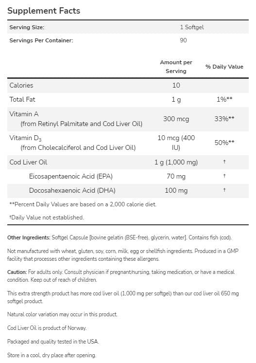Olio di Fegato di Merluzzo 1000 mg - 180 Capsule gel