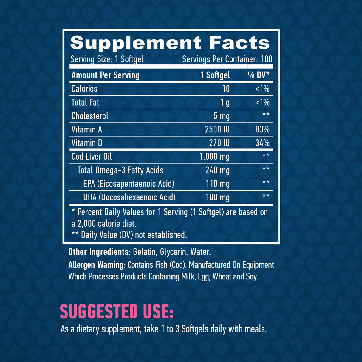 Olio di fegato di merluzzo 1000 mg. /100 capsule molli
