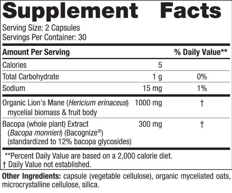 Complesso di funghi cognitivi | con criniera di leone & Bacopa - 60 capsule