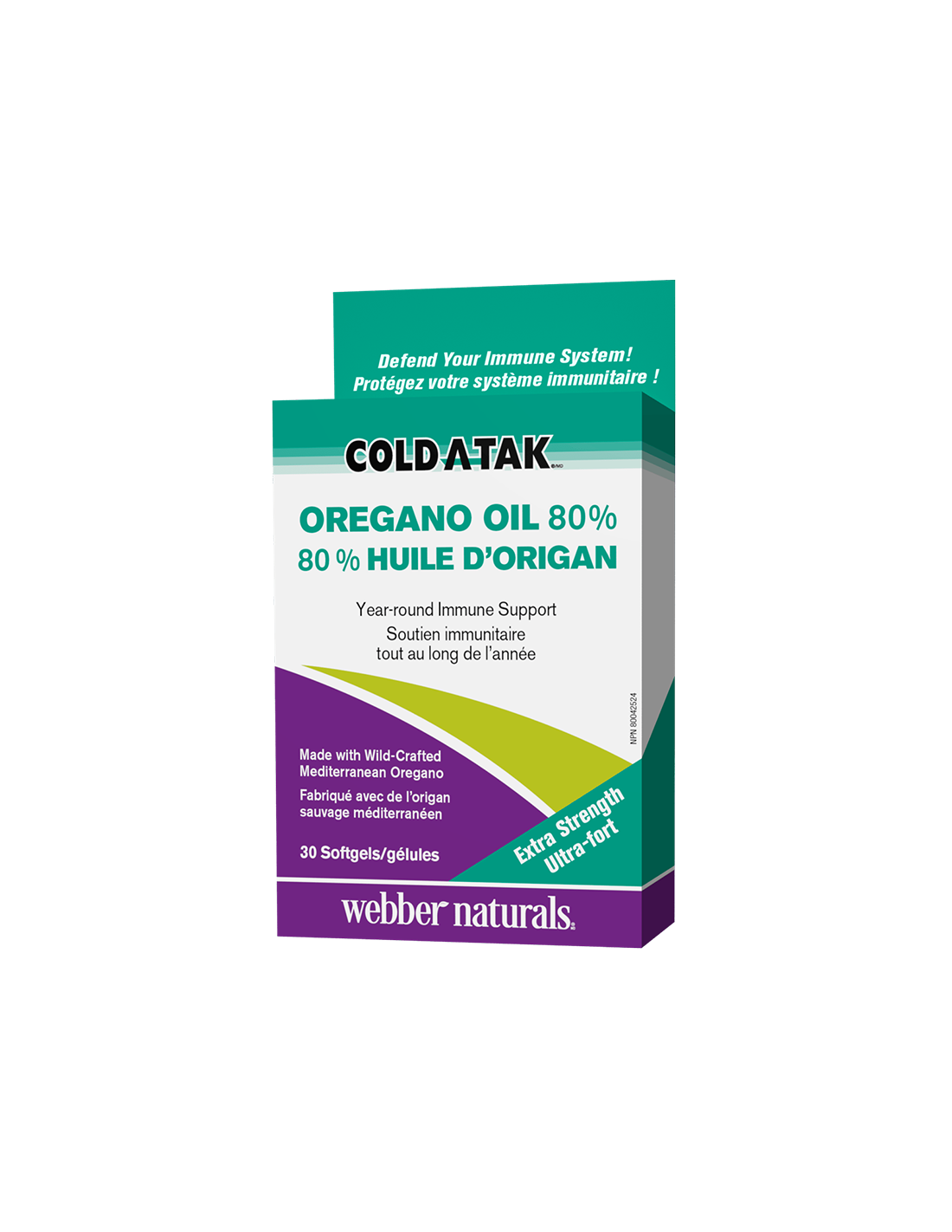 Cold-A-Tak® Oregano Oil Extra Forte/Origano (olio/80% carvacrolo), 180 mg, 30 capsule softgel