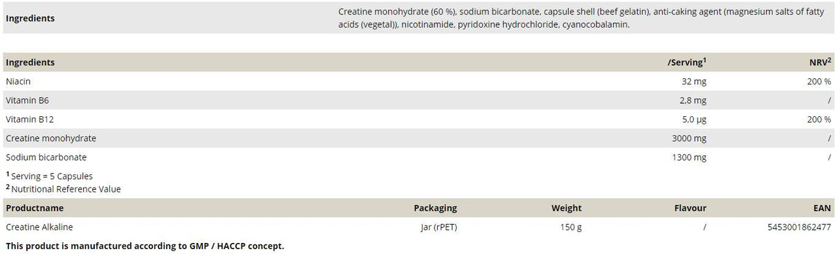Creatina alcalina - 150 capsule