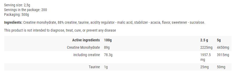 Creatina monoidrato in polvere - 500 grammi