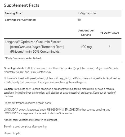 CurcuBrain™400mg | Curcumina ottimizzata Longvida® - 50 capsule