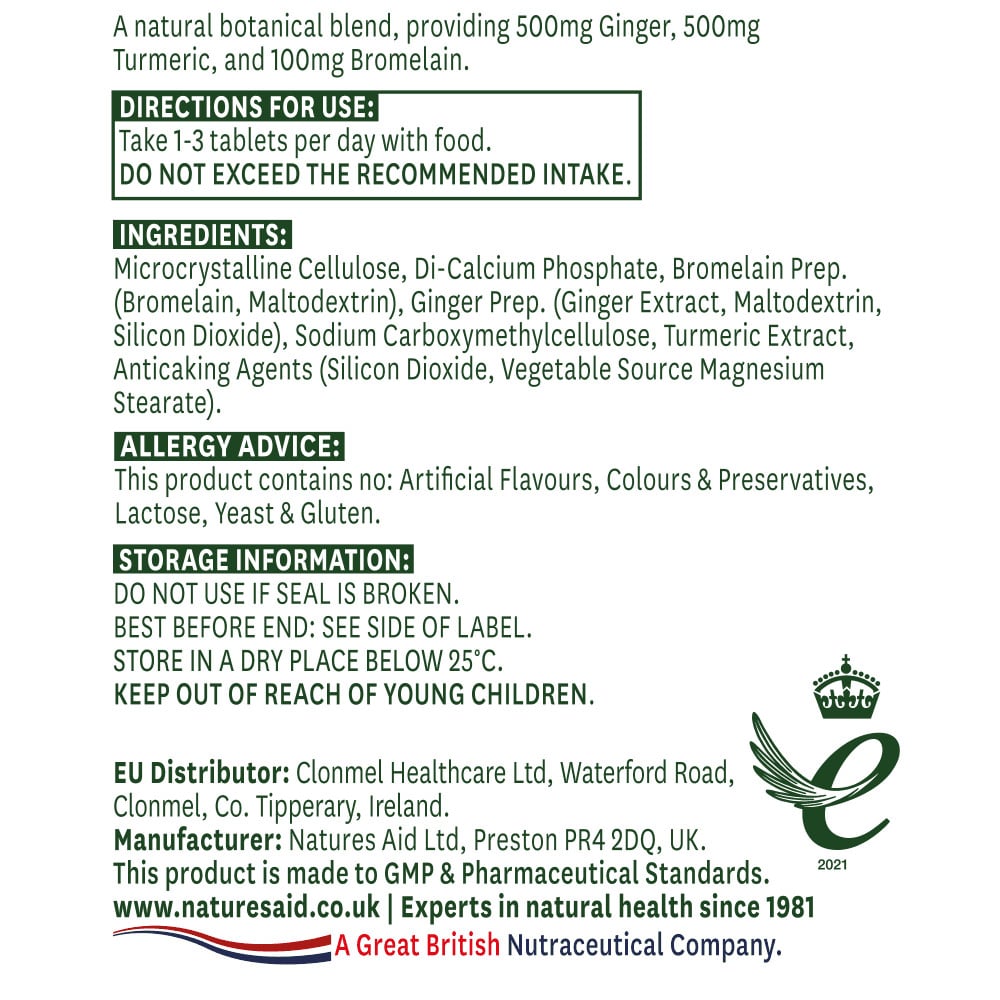 Zenzero, Curcuma & Bromelina 60 compresse NaturesAid