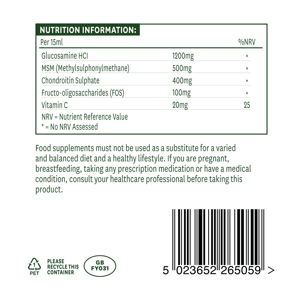 Formula liquida concentrata per articolazioni sane con glucosamina, MSM e condroitina (Glucosamina, MSM & Condroitina liquida) 500 ml NaturesAid