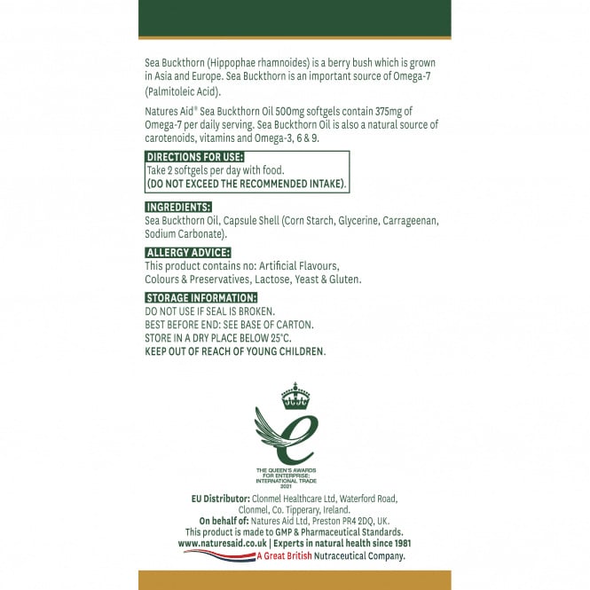 Olio di olivello spinoso (Omega-3-6-7-9) (Olio di olivello spinoso) 500mg 60 capsule molli NaturesAid