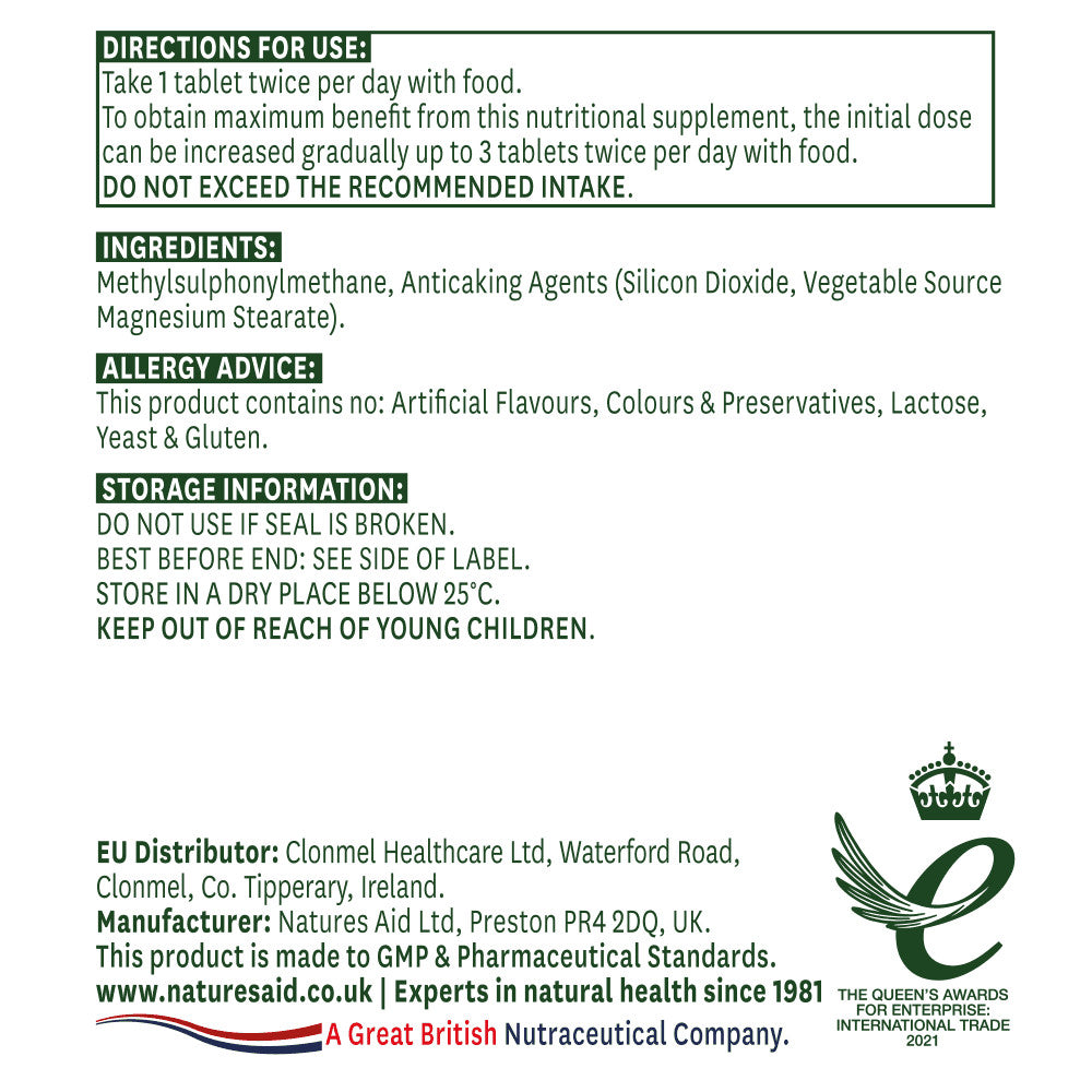 Metilsulfonilmetano MSM (Metilsulfonilmetano MSM) 1000mg 90 compresse NaturesAid