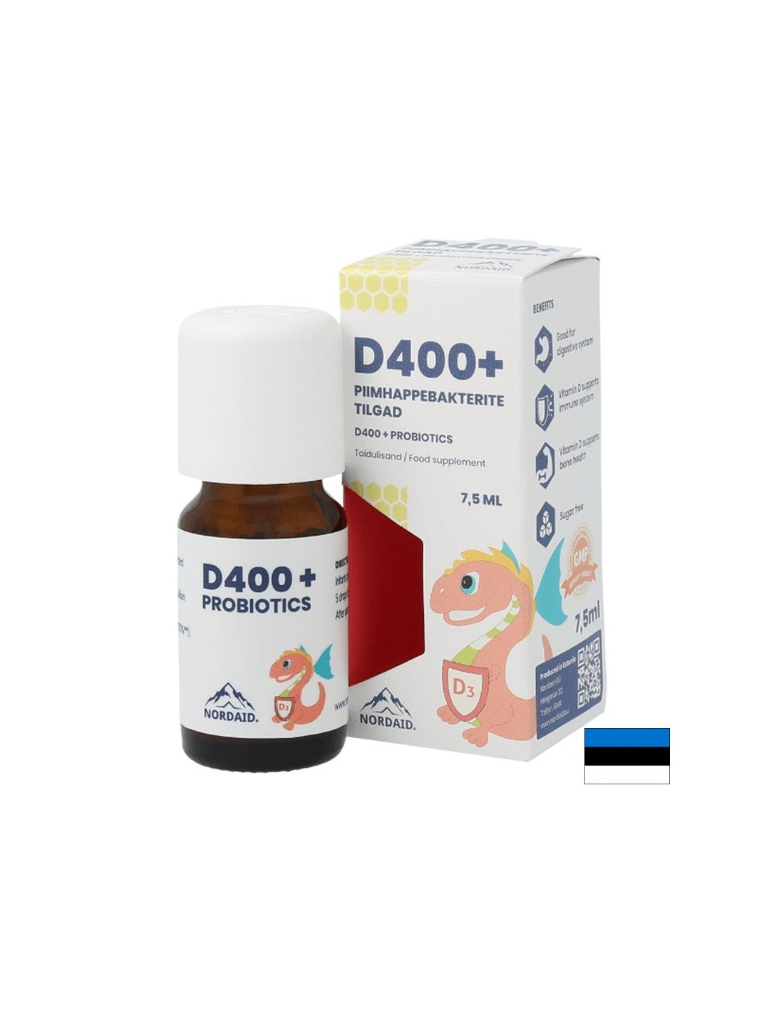 Vitamina D3 400 UI + probiotici - Sistema immunitario e digerente, Gocce per bambini e adulti, 7,5 ml