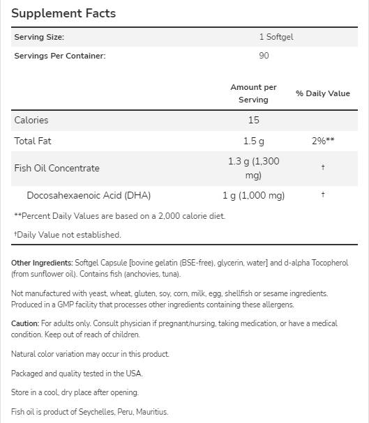 DHA-1000 | Supporto cerebrale - 90 capsule di gel