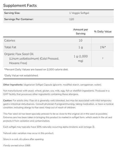 Olio di lino 1000 mg | Formula vegana - 120 capsule molli