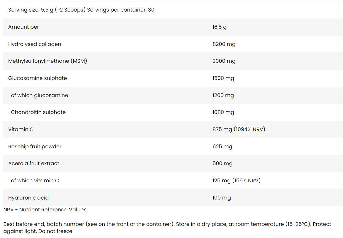 Supporto flessibile | Peptidi di collagene idrolizzato + Glucosamina, Condroitina, MSM, Acido ialuronico - 495 grammi