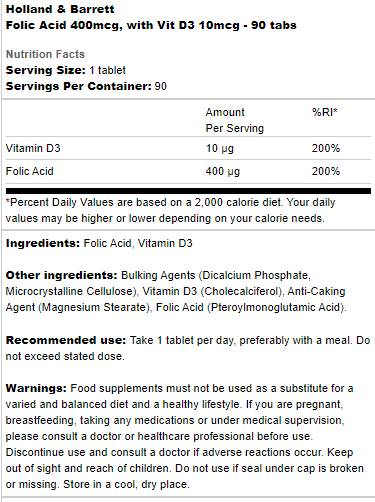 Acido folico 400 mcg | Con Vit D3 10 mcg - 90 Compresse