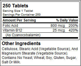 Acido Folico 800 mcg - 250 Compresse
