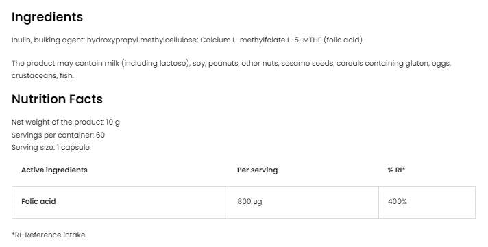 Acido folico 800mg | Metil folato 5-MTHF 60 capsule