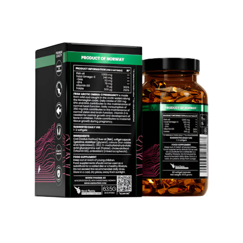 Gravidanza artica-Omega-3 per donne in gravidanza-100% di merluzzo selvatico dalla Norvegia-80 capsule