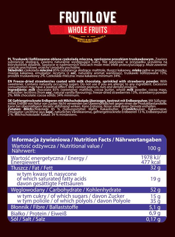 FrutiLove | Fragole al cioccolato al latte & Polvere di fragole - 200 grammi