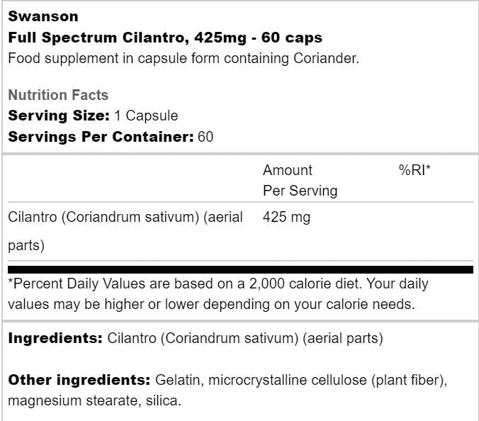 Coriandolo a spettro completo 425 mg 60 capsule