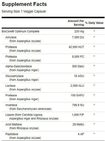 Enzimi a spettro completo BioCore Optimum Complete - 90 capsule