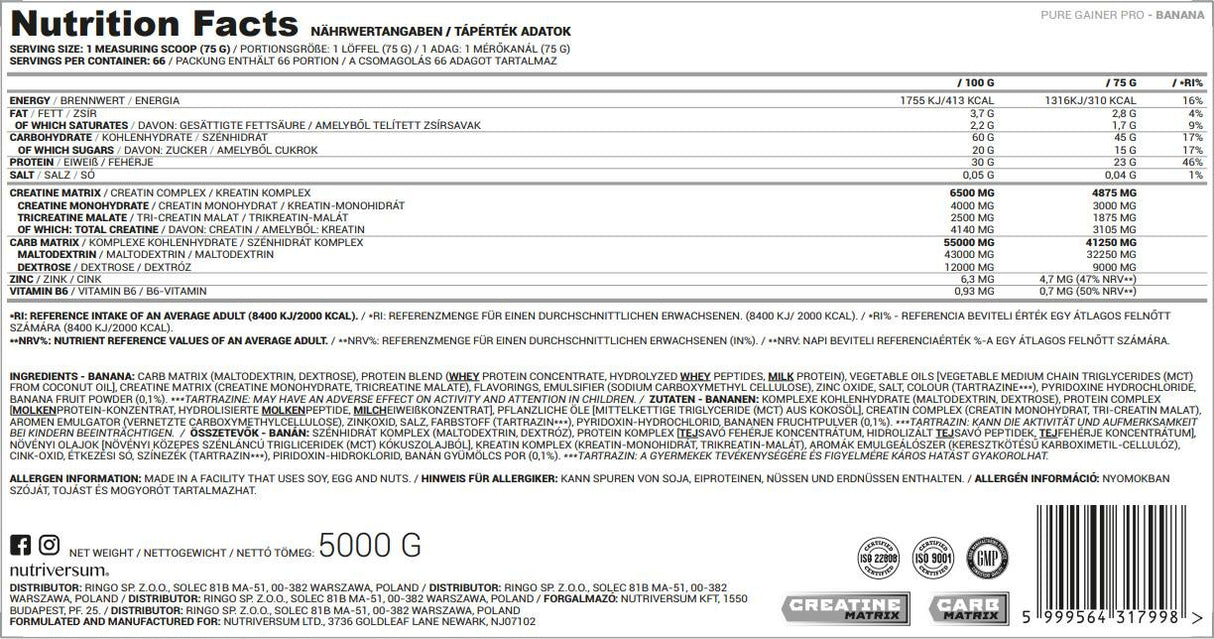 Gainer Pro Pure - 5000 grammi